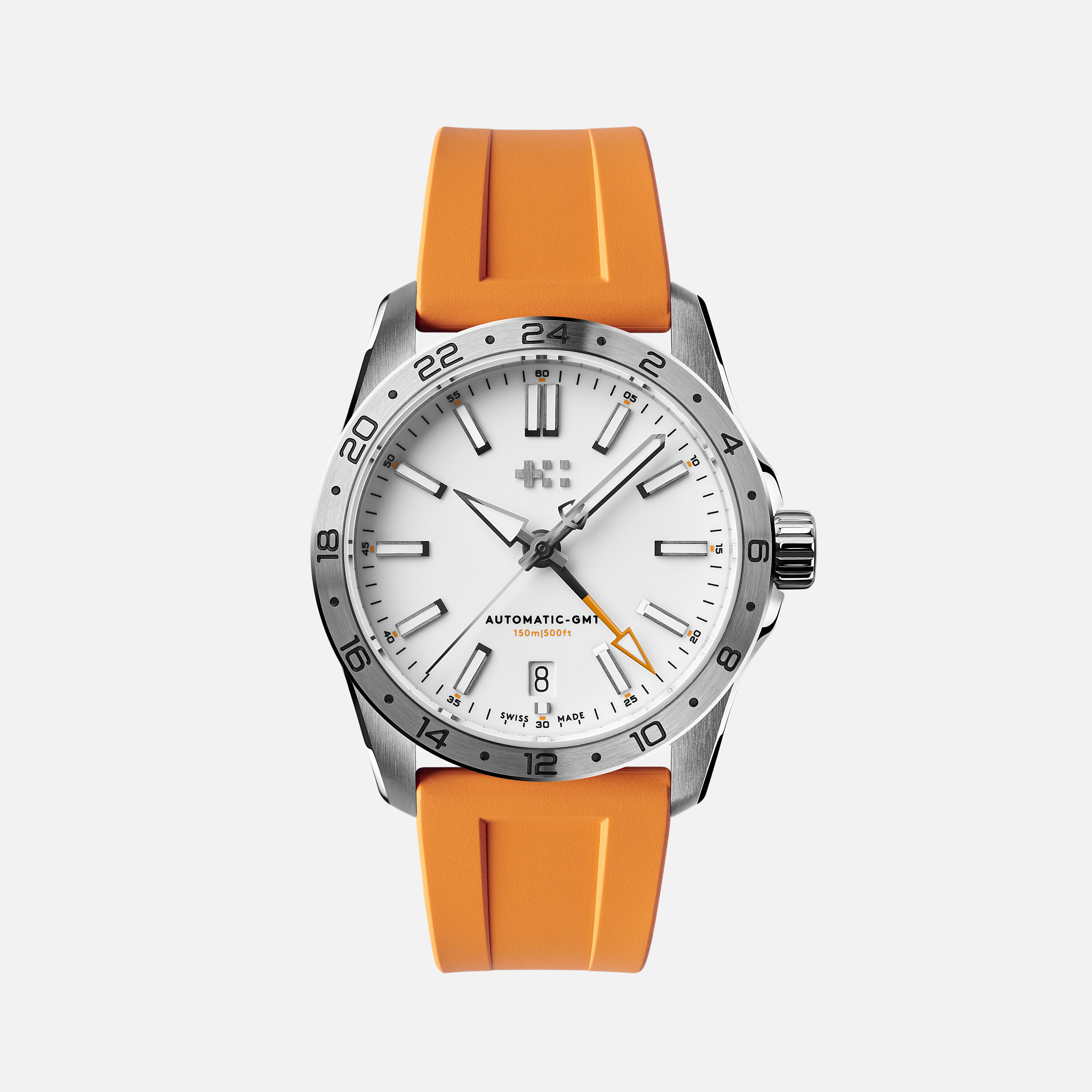 Men s White Silver C63 Sealander GMT 36 Sports Watch 36mm Face with Orange Aquaflex Rubber Strap