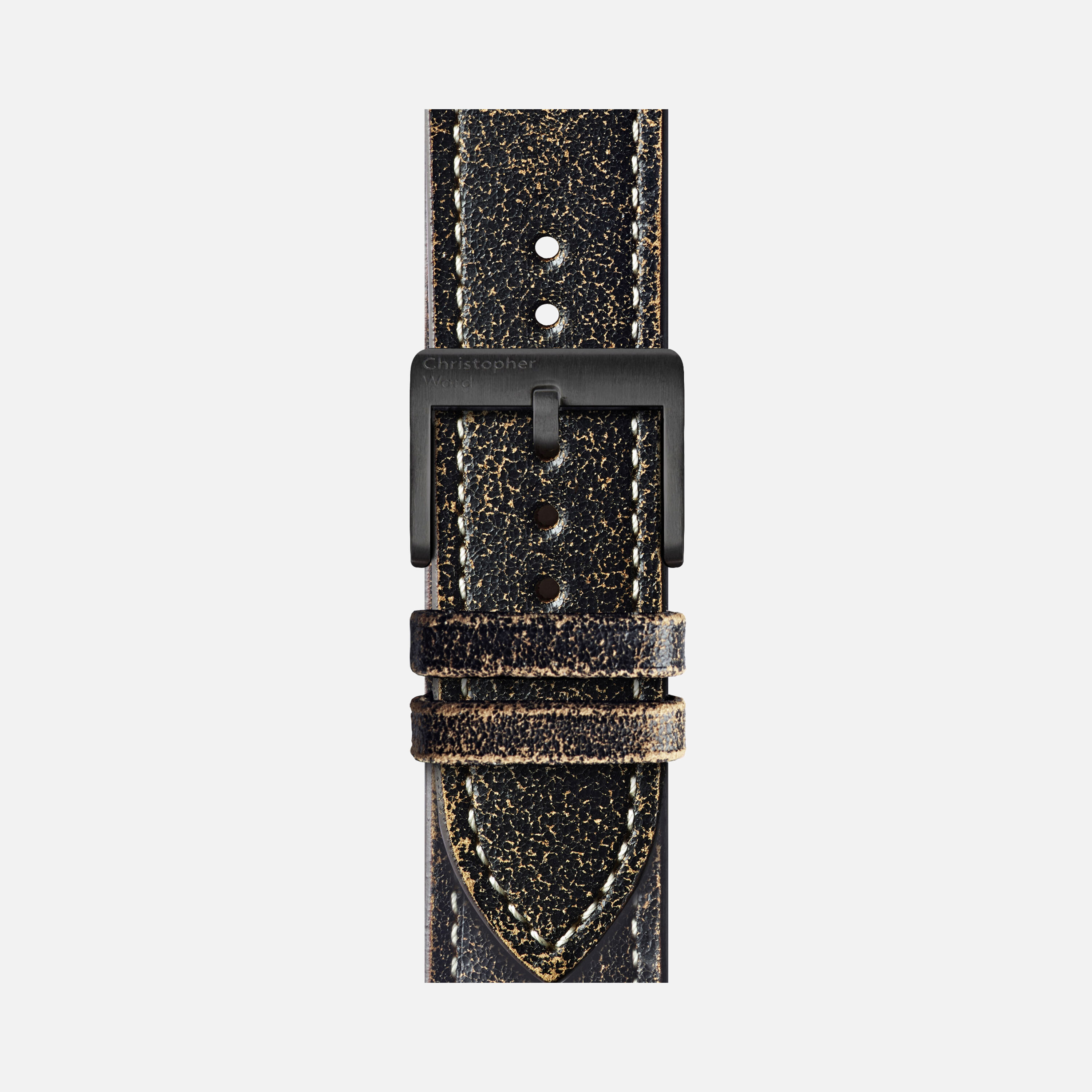 distressed black leather watch strap