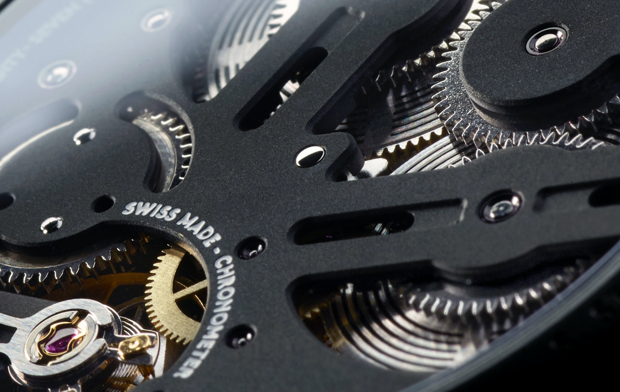 a closeup of Christopher Ward watch's movement