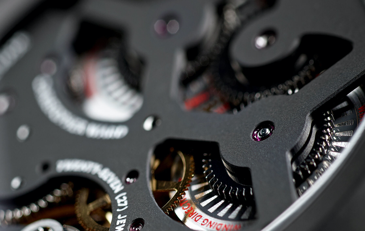 a closeup of Christopher Ward watch's movement