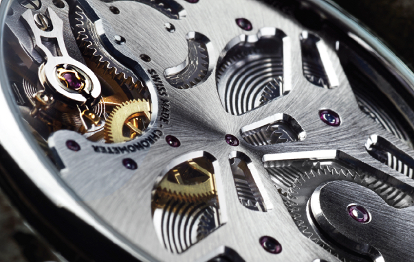 a closeup of Christopher Ward watch's movement